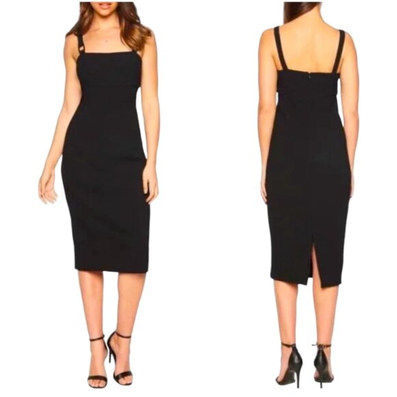 Bardot Revolve XS Buckle Strap Black Sheath Midi Dress - Picture 1 of 7